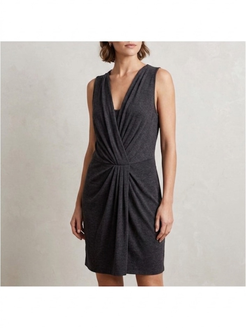 Ann Taylor Loft Heather Charcoal Gray Draped Sleeveless Dress